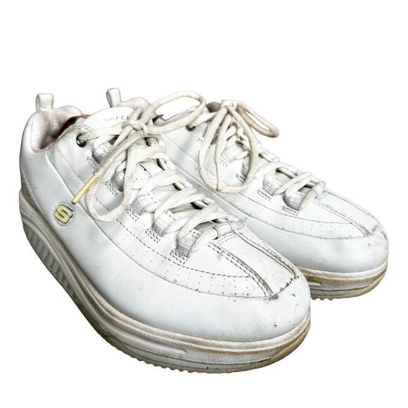 Skechers Toning Shoe Shape Ups Performance Sneakers Lace Up Leather White 8 - Picture 2 of 7